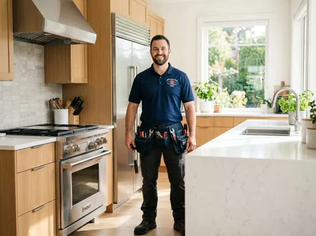 Appliance Repair Hero technician in a Aquebogue, NY kitchen after an appliance repair